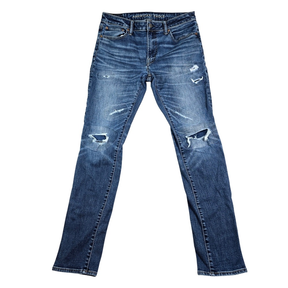 American Eagle Athletic Skinny Jeans Men 34x36 (34) Distressed Airflex Temp Tech